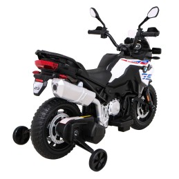 Motor BMW F850 GS na akumulator dla dzieci Biały + Kółka pomocnicze + Audio LED + Wolny Start + EVA