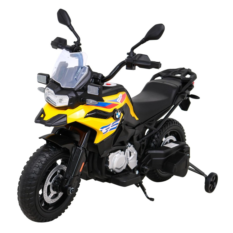 Motor BMW F850 GS na akumulator dla dzieci Żółty + Kółka pomocnicze + Audio LED + Wolny Start + EVA