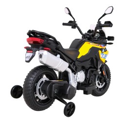 Motor BMW F850 GS na akumulator dla dzieci Żółty + Kółka pomocnicze + Audio LED + Wolny Start + EVA