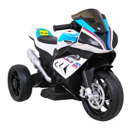 Motor BMW HP4 na akumulator dla dzieci Biały + 3 Koła + LED + MP3 USB + Ekoskóra