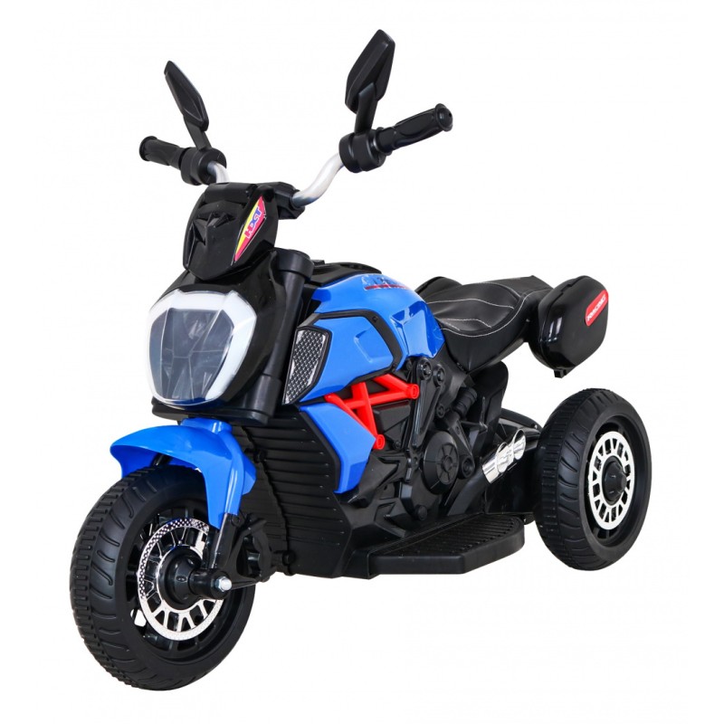 Motorek Fast Tourist na akumulator dla dzieci Niebieski + Audio + Światła + Ekoskóra