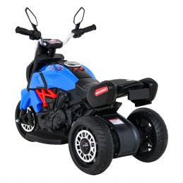 Motorek Fast Tourist na akumulator dla dzieci Niebieski + Audio + Światła + Ekoskóra