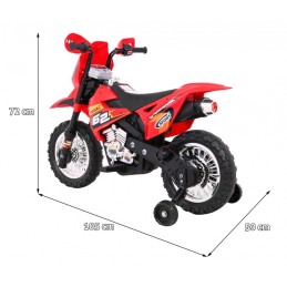 Motorek Cross dla dzieci Pojazd na akumulator Czerwony + Pomocnicze kółka + Dźwięki LED