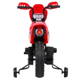 Motorek Cross dla dzieci Pojazd na akumulator Czerwony + Pomocnicze kółka + Dźwięki LED