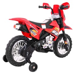 Motorek Cross dla dzieci Pojazd na akumulator Czerwony + Pomocnicze kółka + Dźwięki LED